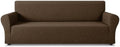 ZNSAYOTX 1 Piece Stretch Oversized Sofa Covers (91"-112"), New Plaid Couch Cover with Non-Slip Buckle for Dog Pets, Ultimate Soft Cozy Washable X-Large Sofa Slipcover Form Fit Protector, Coffee