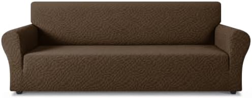 ZNSAYOTX 1 Piece Stretch Oversized Sofa Covers (91"-112"), New Plaid Couch Cover with Non-Slip Buckle for Dog Pets, Ultimate Soft Cozy Washable X-Large Sofa Slipcover Form Fit Protector, Coffee
