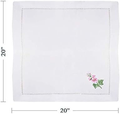 Handmade Hollyhock Embroidery Napkin with Hemstitched Border (Set of 6)