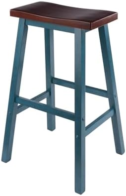 Winsome Satori Saddle Seat 29" Bar Stool Rustic Teal and Walnut