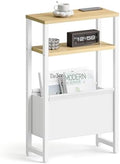 Narrow Side Table, Slim End Table with Magazine Rack, Skinny Bedside Table for Small Spaces, 3 Tier Sofa Couch Table Nightstand for Living Room, Bedroom, Natural LET503Y