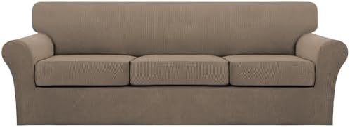 Turquoize 4 Piece Sofa Covers for 3 Cushion Couch Sofa Slipcover Soft Couch Cover for Dogs-Washable Sofa Furniture Covers with 3 Individual Large Cushion Covers (XL Sofa, Macchiato)
