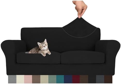 MAXIJIN 3 Piece Couch Covers for 2 Cushion Couch loveseat Cover, Stretch Love Seat Sofa Slipcovers for Dogs Pet, Thick Furniture Protector with 2 Seat Cushion (55"-69", Black)