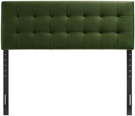Modway Lily Performance Velvet Queen Size Headboard with Biscuit Tufting in Moss Green - Stain-Resistant Upholstery with Padded Design and 5 Height-Adjustable Mounts