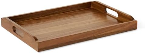 Amazon Basics Wooden Serving Tray, 17" x 12" Acacia Wood Decorative Tray Platter With Built-in Handles for Breakfast in Bed, Food & Drinks, Entertaining, Coffee Table & Ottoman