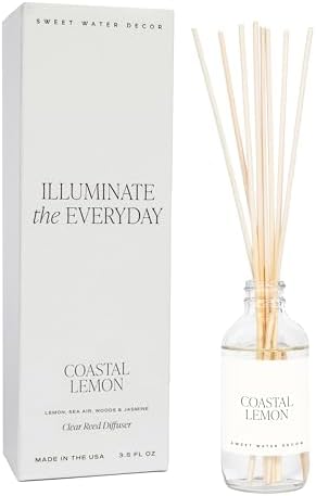 Sweet Water Decor Coastal Lemon Clear Reed Diffuser – Room Decor Aesthetic with Long-Lasting Premium Fragrance of Lemon, Sea Salt, Jasmine & Driftwood for 4 Months – Ideal for Home Décor
