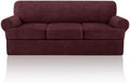 4 Piece T Cushion Sofa Slipcovers Stretch Couch Slip Cover for 3 Cushion Couch Sofa, Machine Washable for Living Room (Burgundy, 3 Cushions)