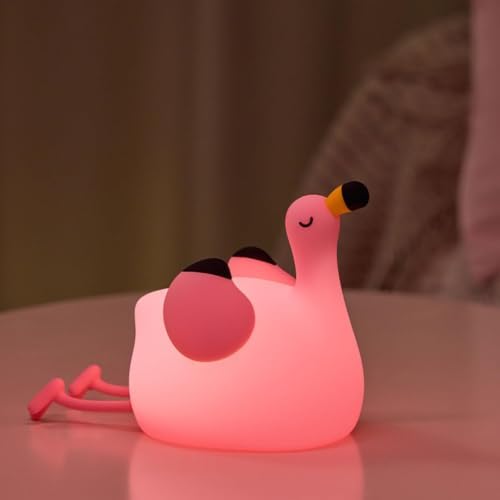 Flamingo Night Light for Kids, Pink Silicone Squishy Dimmable Nursery Lamp