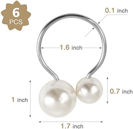 Kesote Pearl Napkin Rings Set of 6, Silver Napkin Wraps