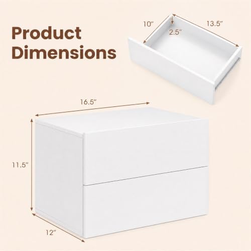 GIANTEX Floating Nightstand, Wall-Mounted Bedside Table with 2 Drawers