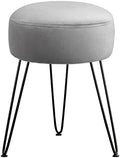 LUE BONA Vanity Stool, Gray Vanity Stools for Makeup Room, Round Ottoman Foot Stool, Velvet Footrest Vanity Chair for Bathroom Vanity, Bedroom, Living Room, Entryway, Offices, 300lbs