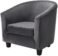 Barrel Chair Slipcovers, 2 Piece Dark Gray Club Armchair Slipcover with Cushion Cover, Non-Slip Washable Furniture Protector Soft Stretch Chair Slip Cover with Arms for Living Room Bar Counter