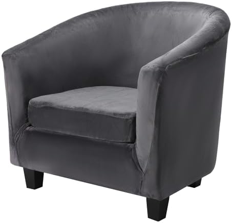 Barrel Chair Slipcovers, 2 Piece Dark Gray Club Armchair Slipcover with Cushion Cover, Non-Slip Washable Furniture Protector Soft Stretch Chair Slip Cover with Arms for Living Room Bar Counter