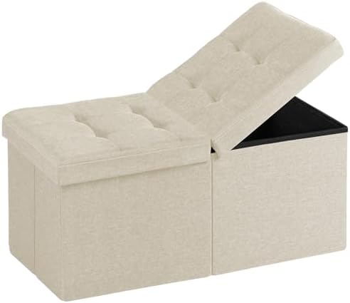 30-INCH Ottoman with Storage, Footrest Storage Bench, End of Bed Bench Coffee Table for Living Room, Bedroom, Entryway (Beige)
