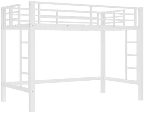 Bellemave Twin XL Size Loft Bed Frame with 2 Ladder, Sturdy Metal Construction & High Guardrail, Space Saving Twin XL Loft Bed for Kids, No Box Spring Needed, Safe for Adults, Teens, Dorms, White