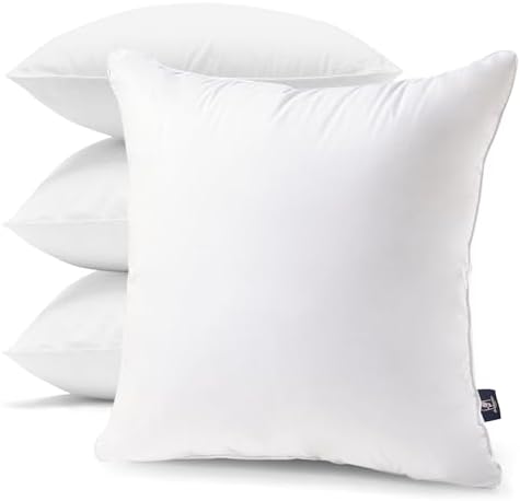 Phantoscope Throw Pillow Insert with 100% Cotton Cover, 18x18 Inch, 4 Pack