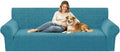 ZNSAYOTX Stretch Couch Cover, 1 Piece Oversized Sofa Covers for 3 Cushion Couch, Jacquard Sofa Slipcovers with Elastic Bottom Thickened Furniture Protector for Dog Cat Pet (X-Large, Peacock Blue)