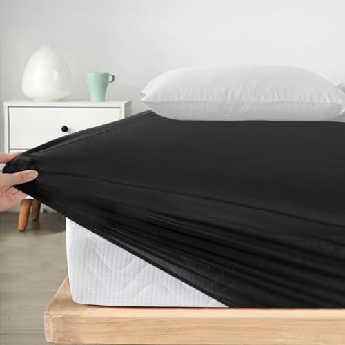 Twin Fitted Sheet Only, Soft & Cozy Twin Size Bed Sheets for Boy Kids Black