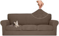 MAXIJIN 4 Piece Couch Covers for 3 Cushion Couch Sofa Covers, Stretch Couch Slipcovers for Sofas with 3 Cushions, Thick 3 Seat Furniture Protector for Pet Dogs (71"-91", Brown New)