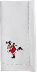 Handmade Running Reindeer Embroidery Napkin with Hemstitched Border (Set of 6)