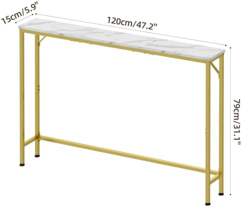 47.2" Console Table, Narrow Entryway Table, Skinny Sofa Table, Behind CouchTable, Long Skinny Table, DisplayTable for Entryway, Living Room, Foyer, Corridor, Office, Gold & White