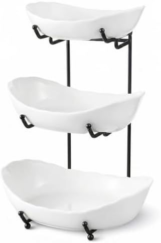 3 Tier Fruit Basket, Ceramic Fruit Bowl for Kitchen Counter