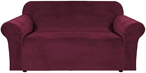 H.VERSAILTEX Stretch Velvet Loveseat Covers for 2 Cushion Couch Covers for Living Room Sofa Covers Slipcovers with Non Slip Straps Bottom, Ultra Thick Comfy Velour (Width 58"-72", Burgundy)