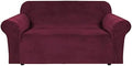H.VERSAILTEX Stretch Velvet Loveseat Covers for 2 Cushion Couch Covers for Living Room Sofa Covers Slipcovers with Non Slip Straps Bottom, Ultra Thick Comfy Velour (Width 58"-72", Burgundy)
