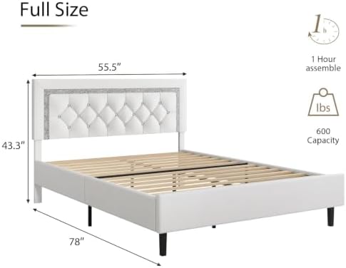 BarnFurin Full Size Bed Frame with Tufted Button Headboard, White