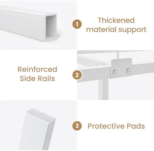 SHA CERLIN 7 Inch Metal Bed Frame, 6-Leg Box Spring Base, White, Twin