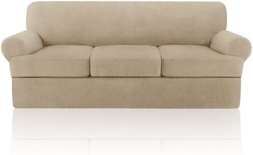 4 Piece T Cushion Sofa Slipcovers Stretch Couch Slip Cover for 3 Cushion Couch Sofa, Machine Washable for Living Room (Island Fossi, 3 Cushions)