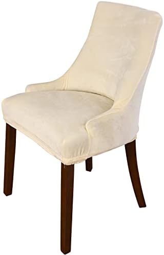 MIFXIN Velvet Wingback Side Chair Cover Slipcover Stretch Washable Sloping Armchair Accent Chair Protector Seat Cover for Dining Room Banquet Home Party Decor (1Pcs Beige)