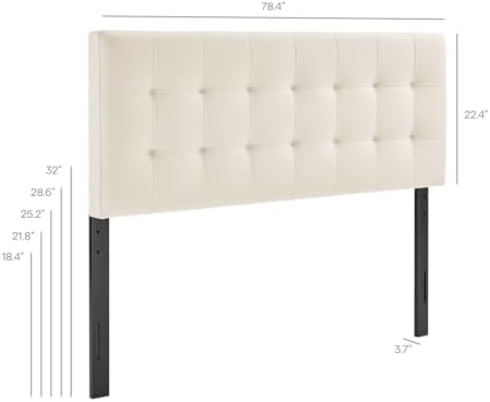 Modway Lily Performance Velvet King Size Headboard with Biscuit Tufting in Alabaster - Stain-Resistant Upholstery with Padded Design and 5 Height-Adjustable Mounts