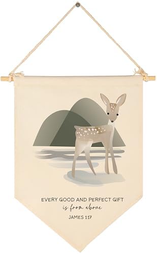 Woodland Animal Deer,Every Good,From Above-JAMES 1:17-Flag Wall Decor Gift for Baby Girl Boy Kid-Canvas Hanging Pennant Banner Pennant Wall Sign Gift for Nursery Baby Room Playroom Bedroom
