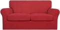 Easy-Going 3 Pieces Stretch Soft Couch Cover for Dogs - Washable Sofa Slipcover for 2 Separate Cushion Couch - Elastic Furniture Protector for Pets, Kids (Loveseat, Christmas Red, Medium)