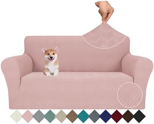 JIVINER Stretch Loveseat Slipcovers 1 Piece Love Seat Sofa Cover Spandex 2 Seater Couch Covers Universal Furniture Protector with Elastic Bottom (Dusty Pink, Loveseat)