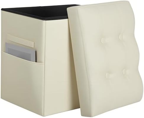 Ottoman with Storage for Dorm, Upgraded 17" Height Folding Foot Rest, Beige