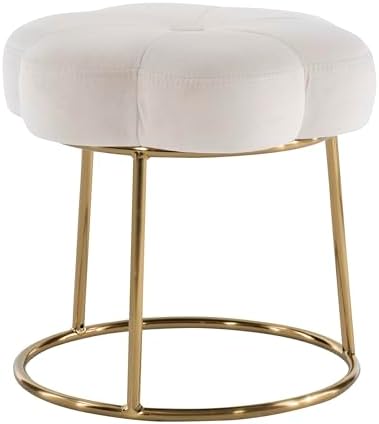 Linon Talulah White Velvet and Gold Metal Vanity and Accent Stool