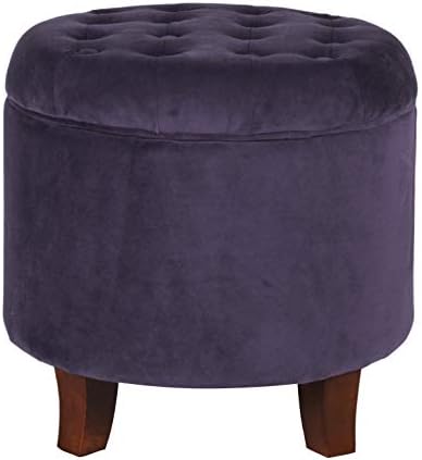 HomePop 19" Velvet Button Tufted Round Storage Ottoman - Deep Purple