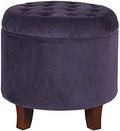 HomePop 19" Velvet Button Tufted Round Storage Ottoman - Deep Purple
