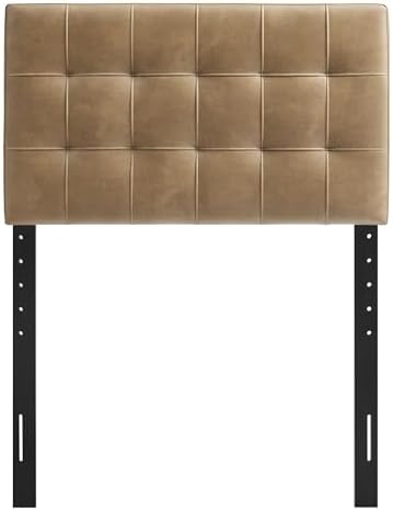 Modway Lily Faux Leather Twin Size Headboard with Biscuit Tufting in Toast - Vegan Leather Upholstery with Padded Design and 5 Height-Adjustable Mounts