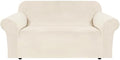 H.VERSAILTEX Stretch Velvet Loveseat Covers for 2 Cushion Couch Covers for Living Room Sofa Covers with Non Slip Straps Bottom, Ultra Thick Comfy Velour (Width 58"-72", Butter Cream)