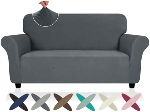 ZNSAYOTX Super Stretch Loveseat Covers (57"-70"), New Striped Love Seat Slipcover, Dogs Pet Friendly Anti-Slip Couch Protector Spandex Durable 2 Seater Fabric Sofa Cover (Dark Grey, Loveseat)
