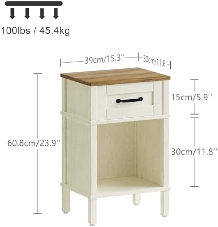 White Farmhouse Nightstands, Nightstand with Drawers, Small Bedside Table