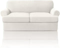 PrinceDeco T Cushion Loveseat Slipcover - 3 Pieces Sofa Cover for 2 Cushion Couch with 2 Individual T Shape Seat Covers Width Up to 76 Inch - Stretch, Machine Washable, Porcelain