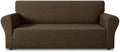 ZNSAYOTX 1 Piece Stretch Sofa Covers for 3 Cushion Couch (72"-90"), New Plaid Couch Cover with Non-Slip Buckle for Dog Pets, Ultimate Soft Cozy Washable Sofa Slipcover Form Fit Protector, Coffee