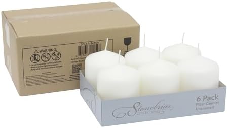 Stonebriar Unscented White Tall Pillar Candles, 35 Hour Burning Candle Pillars, Perfect for Decor, Weddings, Emergencies 3" X 4", 6 count
