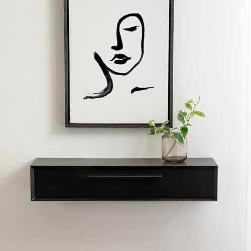 Kate and Laurel McCutcheon Modern Floating Console Table for Entryway; 30 x 9 x 6; Black; Decorative Transitional Floating Entryway Table for Use as Living Room Storage Wall Shelf