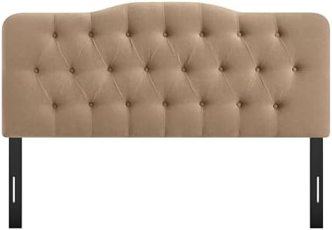 Modway Annabel Premium Linen Blend Full Headboard in Almond - Soft Fabric Headboard Only with Diamond Button Tufting and 7 Height-Adjustable Positions