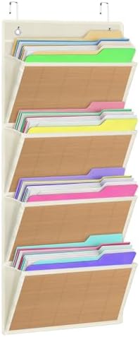 Over the Door File Organizer - Hanging Wall Mounted File Folders Storage with 4 Extra Large Pockets for Home, 0ffice, Classroom, Chart Papers, Files, Letters, Planner, Documents, Magazine Book